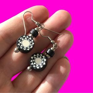 Bold black & white dangle earrings polymer clay? geometric